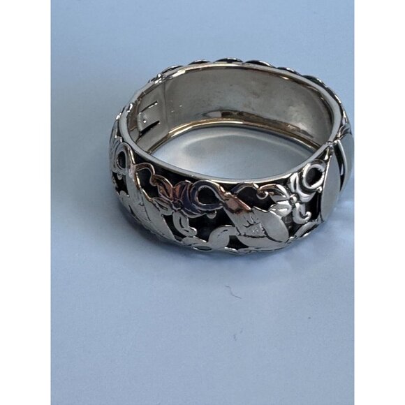 Silver-Tone Floral Vine Hinged Bangle Bracelet 7" Around 1" Wide Elegant Design - Picture 4 of 8